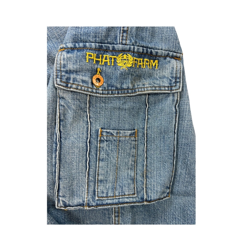 Phat Farm Legends Men 38 Blue Denim Cargo Shorts Baggy Y2K Streetwear NWT - Picture 4 of 10